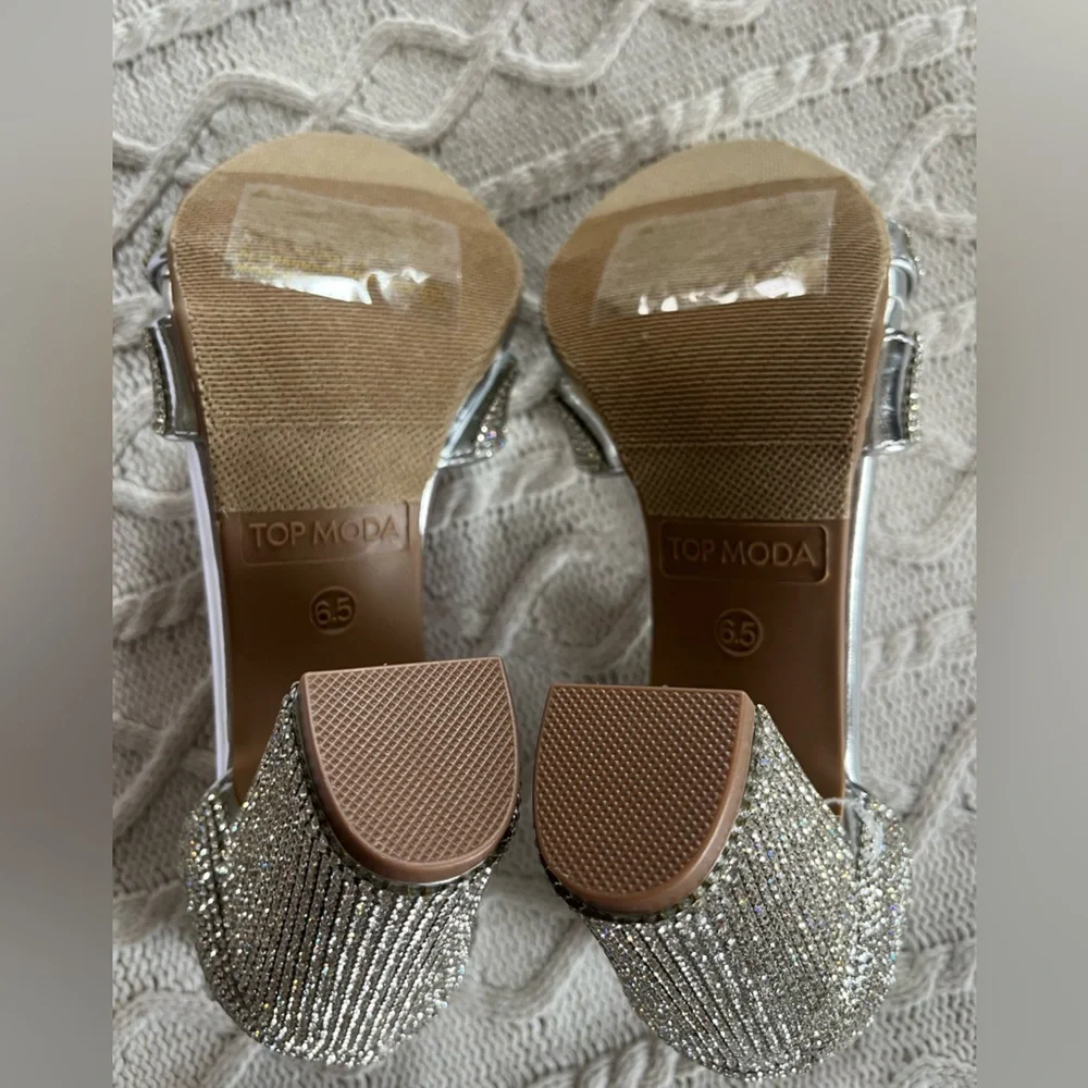NEW! Top Moda Hannah Crystal Bow Sandal Heel Women’s Size 6.5 - Picture 10 of 16